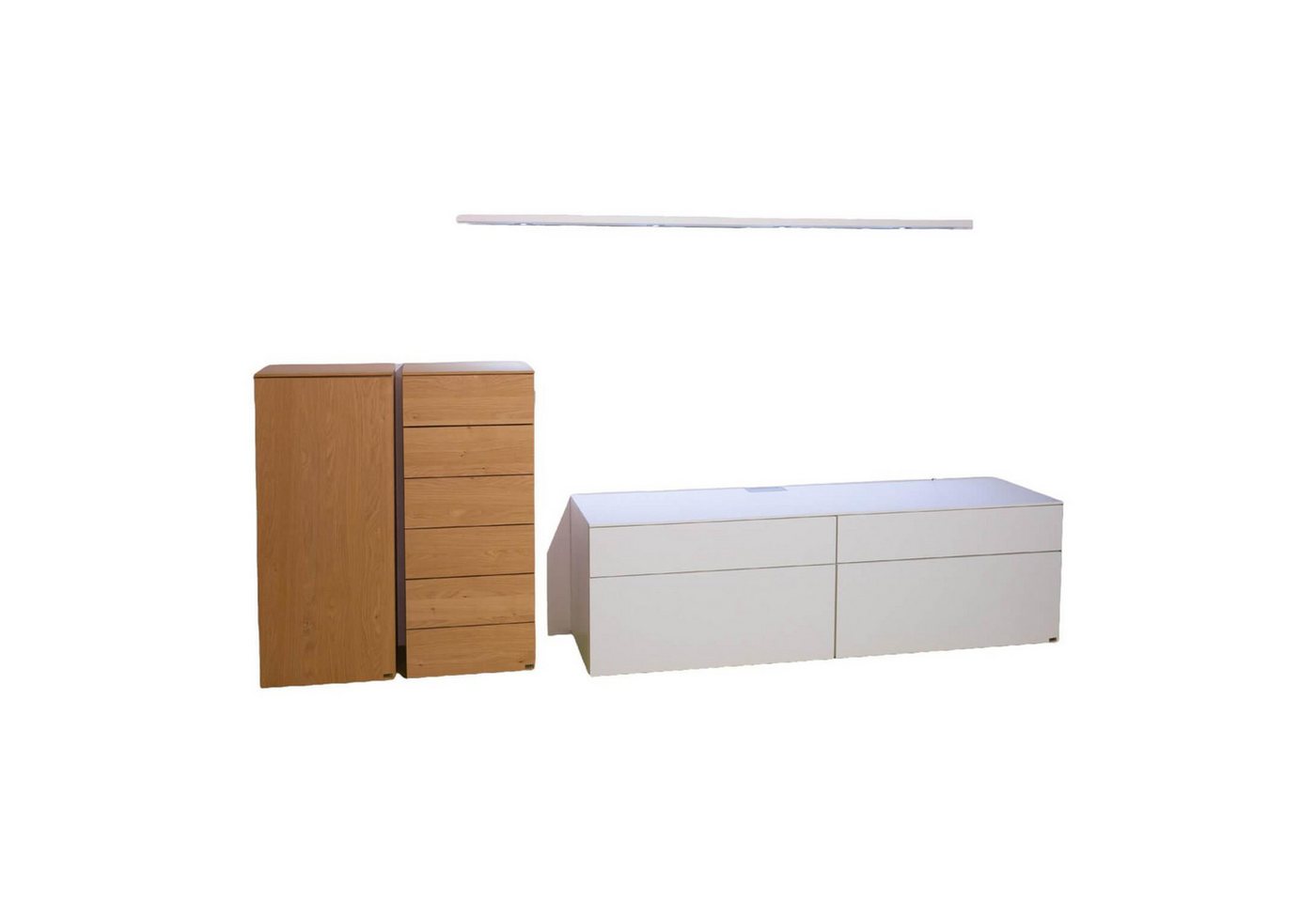 GALLERY M branded by Musterring Anbauschrank Wohnwand Merano Lack Weiß Wildeiche Inklusive Beleuchtung Und von GALLERY M branded by Musterring
