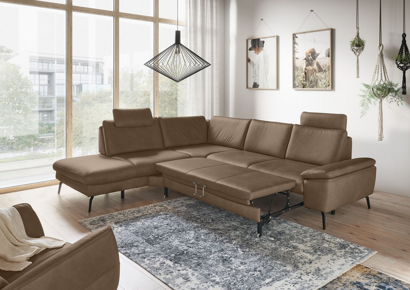 GALLERY M branded by Musterring Ecksofa Diana, 1 Teile, Nappa-Leder, Metallfuß schwarz, 3 verschiedene Sitzkomforts von GALLERY M branded by Musterring