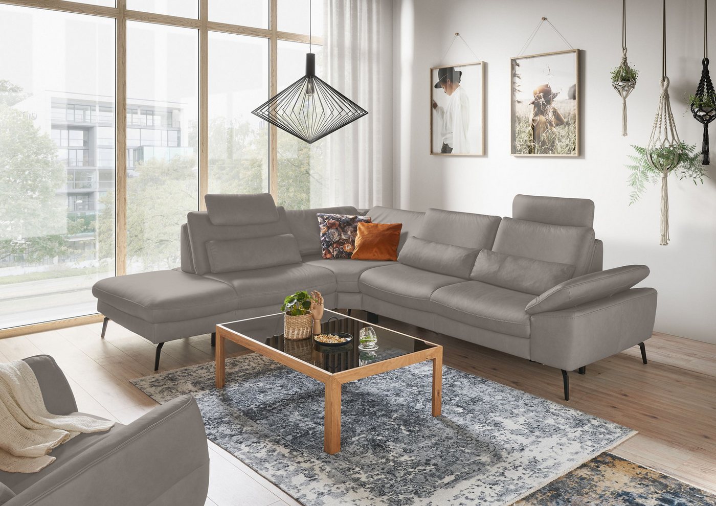 GALLERY M branded by Musterring Ecksofa Diana, 1 Teile, Nappa-Leder, Metallfuß schwarz, 3 verschiedene Sitzkomforts von GALLERY M branded by Musterring