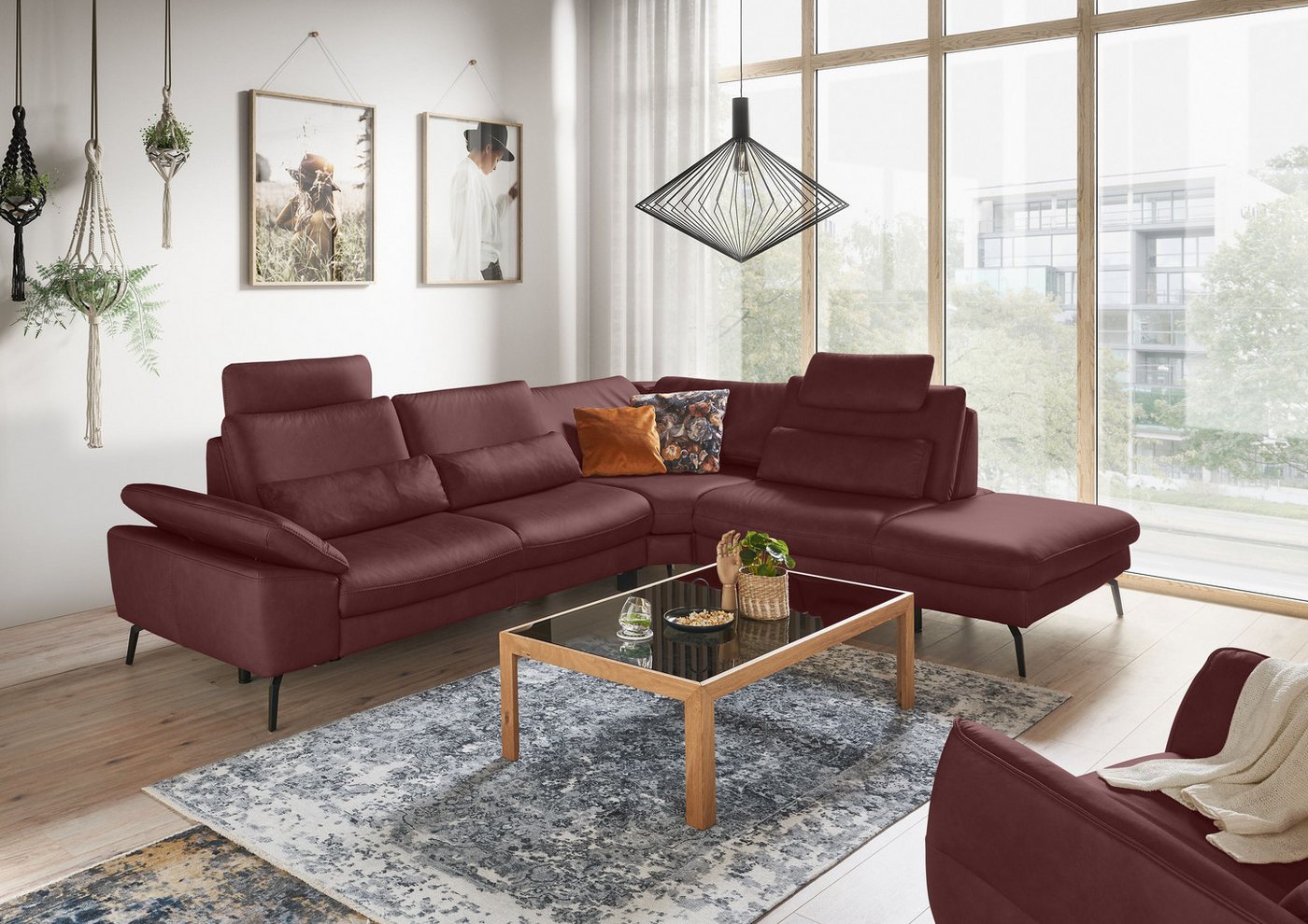 GALLERY M branded by Musterring Ecksofa Diana, 1 Teile, Nappa-Leder, Metallfuß schwarz, 3 verschiedene Sitzkomforts von GALLERY M branded by Musterring