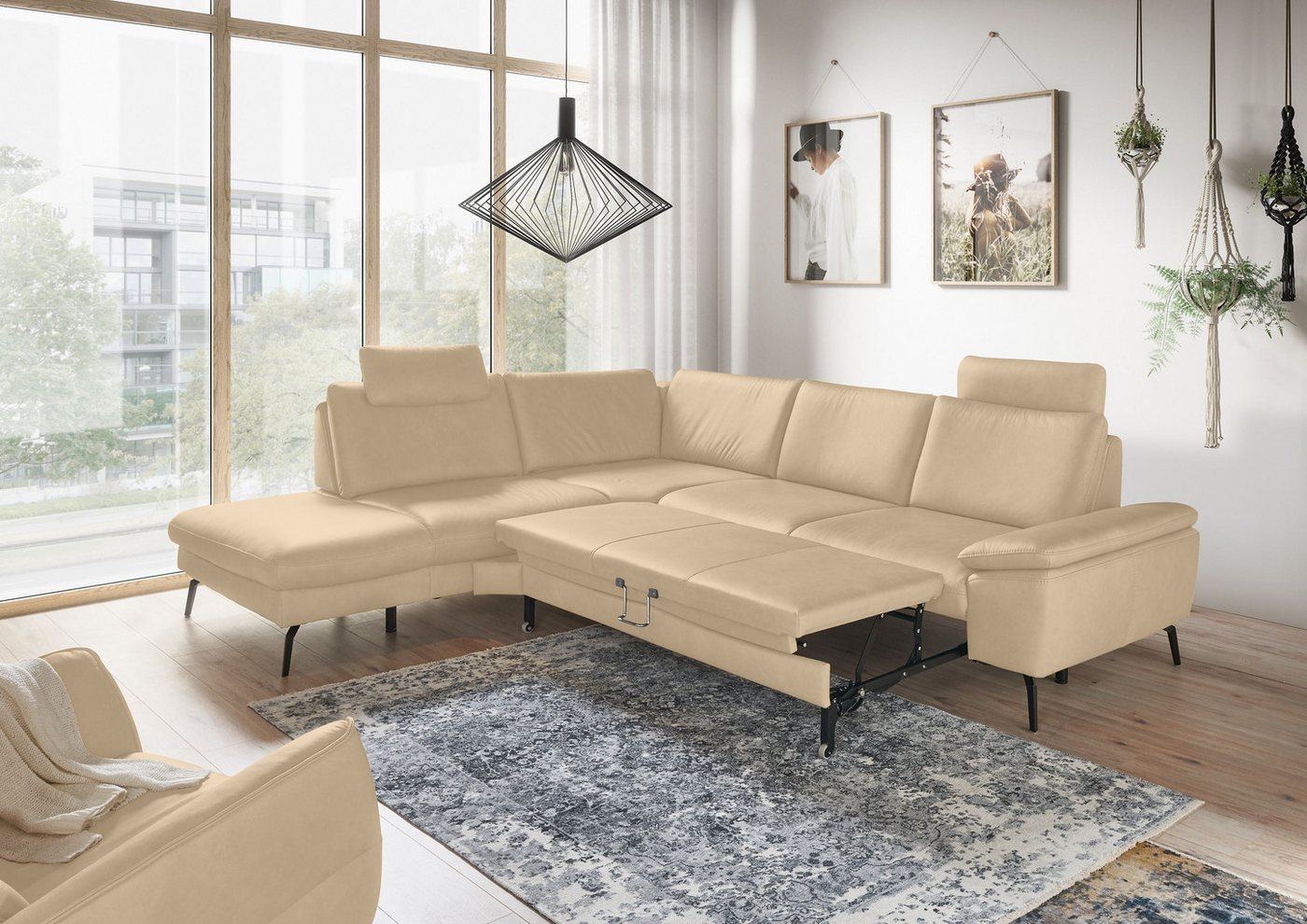 GALLERY M branded by Musterring Ecksofa Diana, 1 Teile, Nappa-Leder, Metallfuß schwarz, 3 verschiedene Sitzkomforts von GALLERY M branded by Musterring