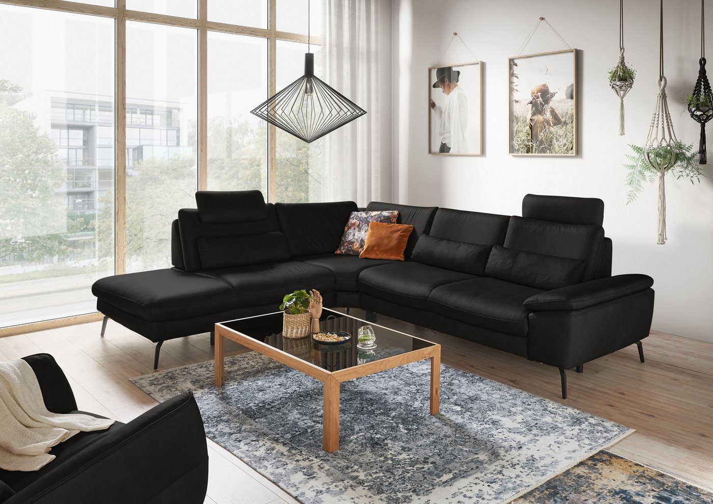 GALLERY M branded by Musterring Ecksofa Diana, 1 Teile, Nappa-Leder, Metallfuß schwarz, 3 verschiedene Sitzkomforts von GALLERY M branded by Musterring