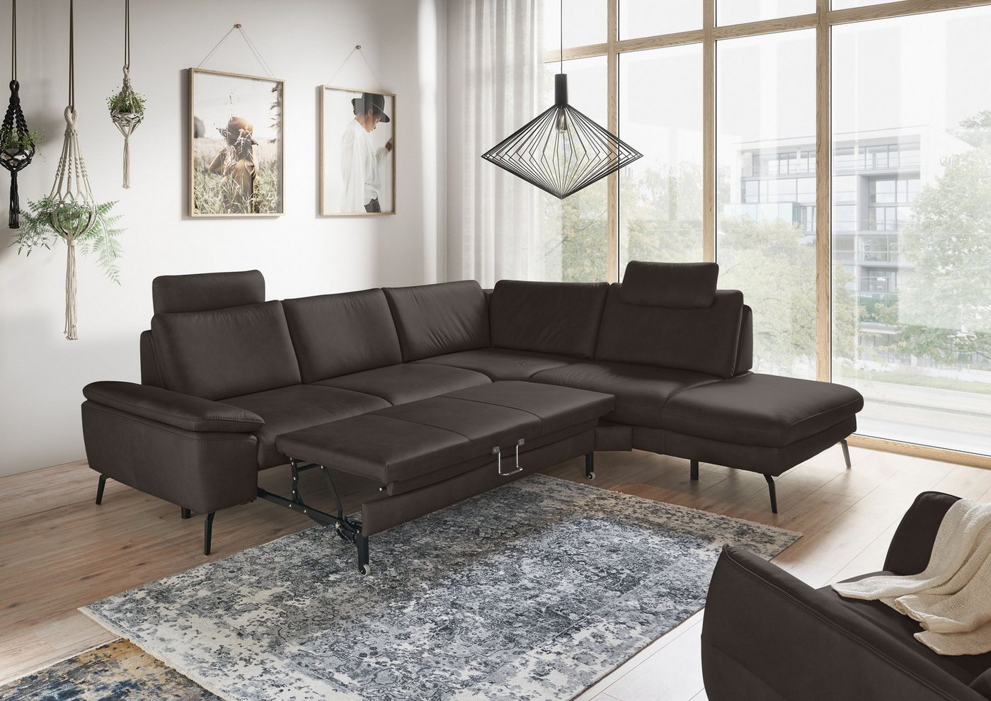 GALLERY M branded by Musterring Ecksofa Diana, 1 Teile, Nappa-Leder, Metallfuß schwarz, 3 verschiedene Sitzkomforts von GALLERY M branded by Musterring