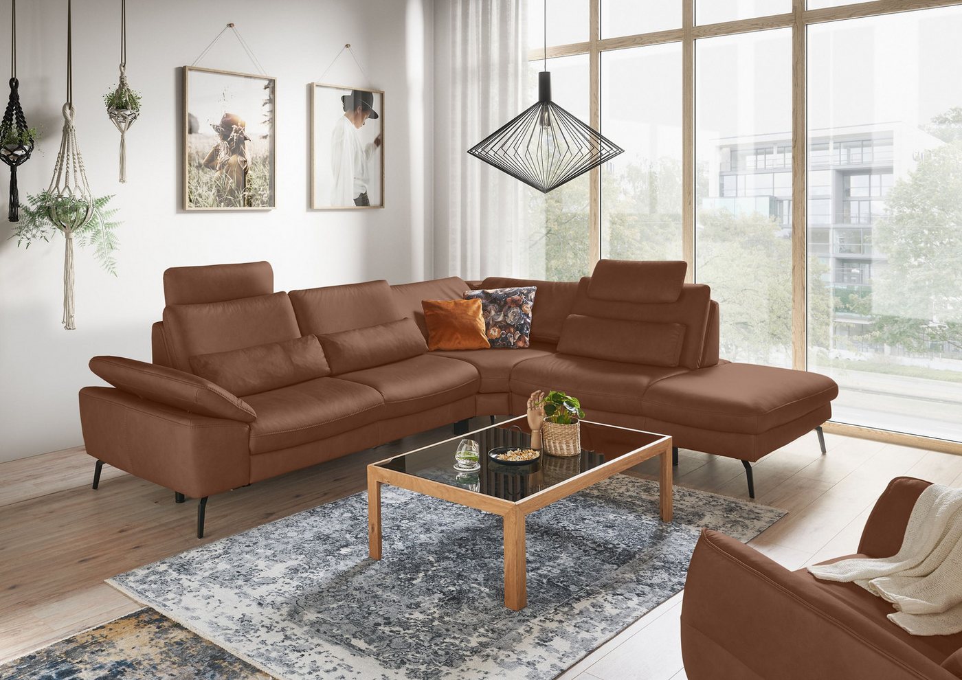 GALLERY M branded by Musterring Ecksofa Diana, 1 Teile, Nappa-Leder, Metallfuß schwarz, 3 verschiedene Sitzkomforts von GALLERY M branded by Musterring