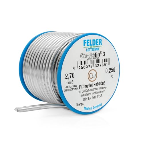 GALLUNOPTIMAL by FELDER Fittingslot Cu-Rotin 3 | Ø 2,7 mm | zum Weichlöten von Kupferrohren in der Trinkwasser- und Heizungsinstallation | Sn97Cu3 | Schmelzbereich 230-250°C | 250 g Spule von GALLUNOPTIMAL