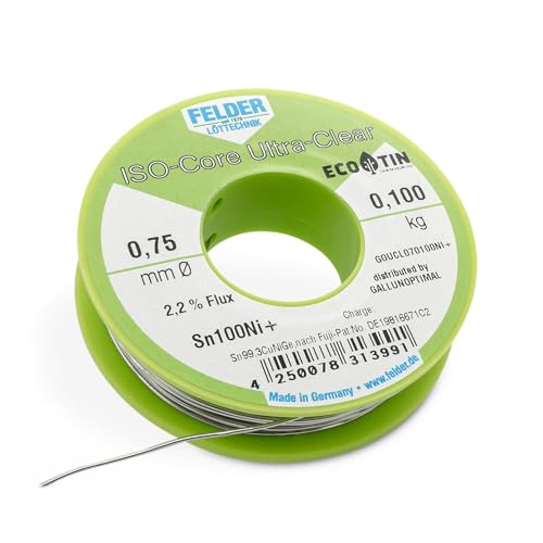 GALLUNOPTIMAL by FELDER Lötdraht Sn100Ni+ für allgemeine Elektronikanwendungen | 0,75mm | 100g Spule | bleifrei mit 2,2% Flussmittel Ultra-Clear | REL0 | für Elektronik, Elektrotechnik uvm. GALLUNOPTIMAL by FELDER Lötdraht Sn100Ni+ für allgemeine Elektronikanwendungen | 0,75mm | 100g Spule | bleifrei mit 2,2% Flussmittel Ultra-Clear | REL0 | für Elektronik, Elektrotechnik uvm. von GALLUNOPTIMAL