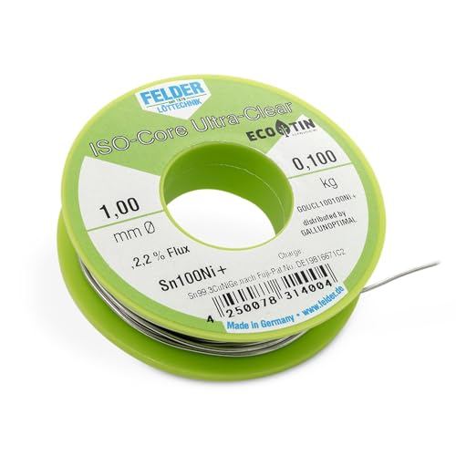 GALLUNOPTIMAL by FELDER Lötdraht Sn100Ni+ für allgemeine Elektronikanwendungen | 1,0mm | 100g Spule | bleifrei mit 2,2% Flussmittel Ultra-Clear | REL0 | für Elektronik, Elektrotechnik uvm. GALLUNOPTIMAL by FELDER Lötdraht Sn100Ni+ für allgemeine Elektronikanwendungen | 1,0mm | 100g Spule | bleifrei mit 2,2% Flussmittel Ultra-Clear | REL0 | für Elektronik, Elektrotechnik uvm. von GALLUNOPTIMAL