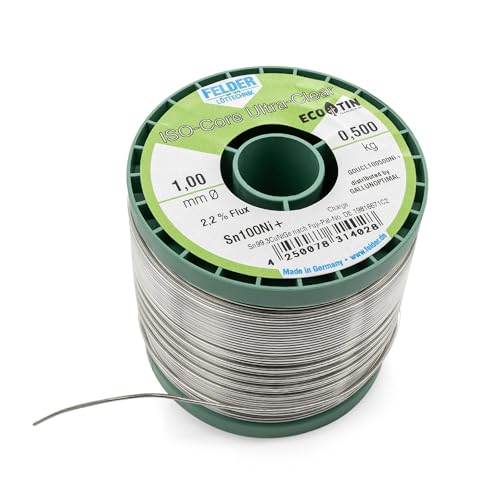 GALLUNOPTIMAL by FELDER Lötdraht Sn100Ni+ für allgemeine Elektronikanwendungen | 1,0mm | 500g Spule | bleifrei mit 2,2% Flussmittel Ultra-Clear | REL0 | für Elektronik, Elektrotechnik uvm. von GALLUNOPTIMAL