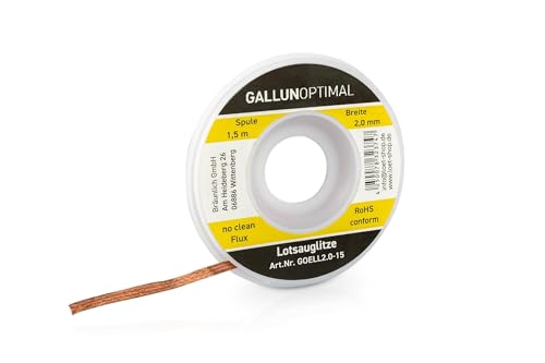 GALLUNoptimal Entlötlitze flussmittelgetränkt 2 mm breit 1,5 m lang auf Antistatikspule von GALLUNOPTIMAL