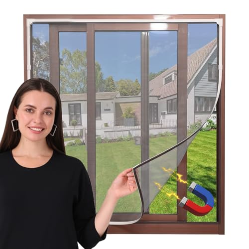 GALOZZOIT DIY Fliegengitter Fenster Magnetisch 120x130cm, Zuschneidbar Insektenschutz mit feinem Netz, Weißer Rahmen, Graue Fiberglas-Mesh, inkl. Zubehör & Magnetstreifen von GALOZZOIT