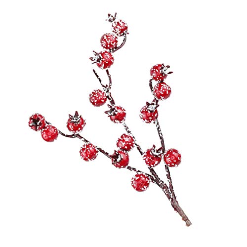 GALPADA 10 Stück Künstliche Rote Beerenpflücker Weihnachten Gefrostete Beerenstiele Zweige Winterbeerenzweige Gefälschte Stechpalmenbeerenstiele für Weihnachtsfeiertage Blumenarrangements von GALPADA