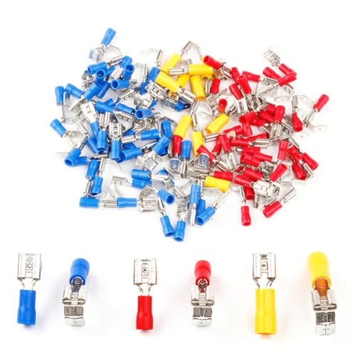 GALPADA 100 Stück Teiliges Crimp Flachsteckhülsen Isolierte Kabelverbinder Verzinntes Messing PVC Isolierung Geeignet für Mm² Kabel Awg Elektrisch Robust und Einfach zu Crimpen von GALPADA