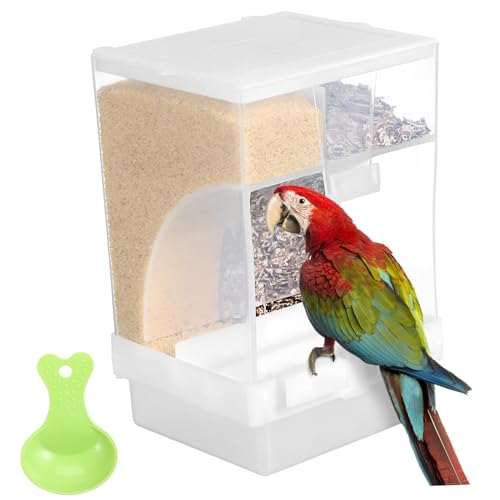 GALPADA 1Satz Automatischer Vogelkäfig Futterspender mit Löffel Transparente Futterbox für Wellensittiche und Andere Mühelose Fütterung Setup Langlebiges und Sicheres von GALPADA