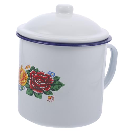 GALPADA 1Stück Retro Emaille Tee Aufbewahrungsbecher Rote Emaille Tasse Trinkbecher Vintage Mit Zufälliger Musterabdeckung Für Tee Und Getränke von GALPADA