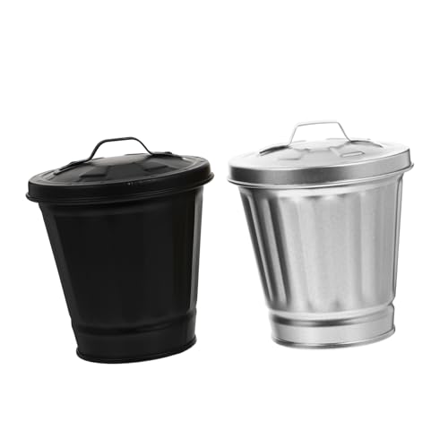 GALPADA 2 STÜCK Teiliges Mini Mülleimer aus Robustem mit Deckel Kompakt und Leicht für Desktop Büro Wohnzimmer und Küche Platzsparend und Vielseitig Einsetzbar in Schwarz und Silber von GALPADA
