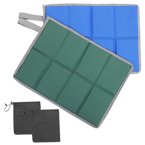 GALPADA 2 Sätze Outdoor Sitzkissen Faltbar aus Oxford und Dickem Pearl Cotton Wasserabweisend Tragbar für Camping Picknick Wandern Park mit Aufbewahrungstaschen Grün Blau Schwarz von GALPADA