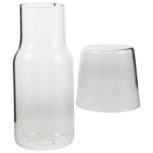 GALPADA 2 Sätze Wasserkaraffe und Glas aus Hitzebeständigem Borosilikatglas Transparenter Mundspülspender mit Trinkbecher als Deckel als Nachttisch-wasserspender für Schlafzimmer und Küche von GALPADA