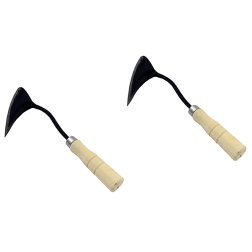 GALPADA 2 Stück Dreieckshacke Garten Holzgriff Ergonomisch Gebogenes Dreikanthacke Werkzeug Jäten Pflanzen Lockern mit Rutschfestem Griff für Garten Landschaftspflege von GALPADA