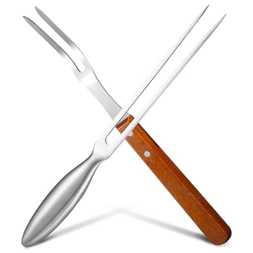 GALPADA 2 Stück Edelstahl Bbq Fleischgabel mit Holzgriff Robuste Grillgabel für Barbecue Servieren und Braten Rostfrei Spitz Zulaufend für Grill Küche und Outdoor essen von GALPADA