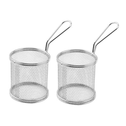 GALPADA 2 Stück Frittierkorb Set Runde Frittierkörbe für Pommes und Snacks Küchengerät mit Stabilem Griff Schnell Abtropfend und Leicht zu Reinigen für Heiße Fritteuse und Snacks von GALPADA
