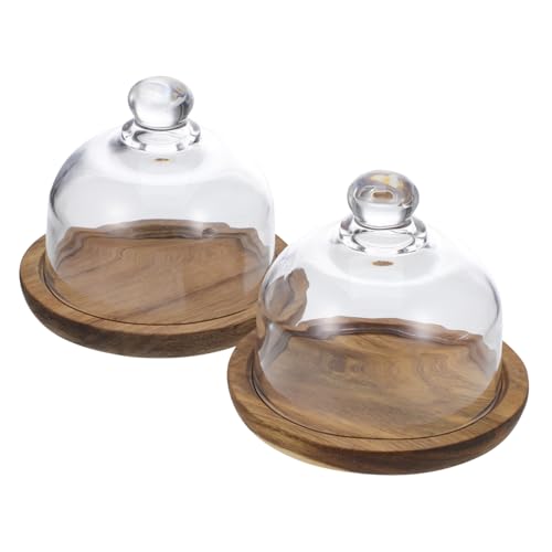 GALPADA 2 Stück Kuchenschale Mit Glasabdeckung Kuchenhalter Butterdose Aus Glas Mit Deckel Kuchen Behälter Kuchenplatte Tortenständer Mit Deckel Tortenplatte Kuchenstand Brown Hölzern von GALPADA