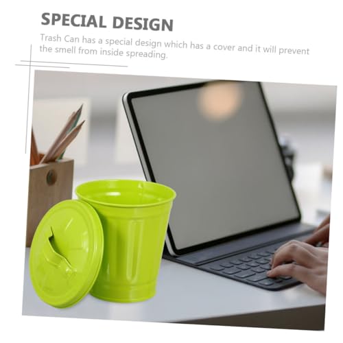 GALPADA 2 Stück Mini Desktop Mülleimer mit Deckel Kompakter Tischabfallbehälter aus Metall Geruchsneutral Dekorativer Kleiner Abfalleimer für Büro Wohnzimmer Küche Weiß und Grün von GALPADA