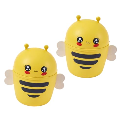 GALPADA 2 Stück Mini Mülleimer mit Cartoon Biene Praktischer Tischabfalleimer für Büro und Zuhause Platzsparend und Dekorativ für Schminktisch und Badezimmer von GALPADA