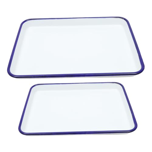 GALPADA 2 Stück Teiliges Emaille Backblech Hitzebeständig Vielseitig Backform und Labor Tablett Weiß Vintage Design für Kuchen Brot Kekse und Pancakes von GALPADA