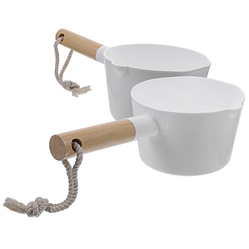 GALPADA 2 Stück Teiliges Langer Wasserschöpfer mit Kunststoffschaufel und Holzgriff Runde Form mit Glatten Kanten Stapelbar und Vielseitig für Küche Sauna Garten Einfach zu Reinigen und GALPADA 2 Stück Teiliges Langer Wasserschöpfer mit Kunststoffschaufel und Holzgriff Runde Form mit Glatten Kanten Stapelbar und Vielseitig für Küche Sauna Garten Einfach zu Reinigen und von GALPADA