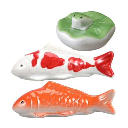 GALPADA 3 Stück Keramik Schwimmende Fischfiguren mit Rotem Koi Rotgeflecktem Fisch und Frosch Dekorative Aquarium Gartenteich-deko Handgefertigte Künstliche Fischmodelle Langlebig und GALPADA 3 Stück Keramik Schwimmende Fischfiguren mit Rotem Koi Rotgeflecktem Fisch und Frosch Dekorative Aquarium Gartenteich-deko Handgefertigte Künstliche Fischmodelle Langlebig und von GALPADA