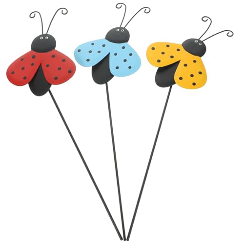 GALPADA 3 Stück Teiliges Ladybug Gartenstecker aus Robustem Eisen Wetterfest Doppelseitiges Design Bunte Marienkäfer für Garten Terrasse Blumenbeet und Hofdekoration Langlebig und von GALPADA