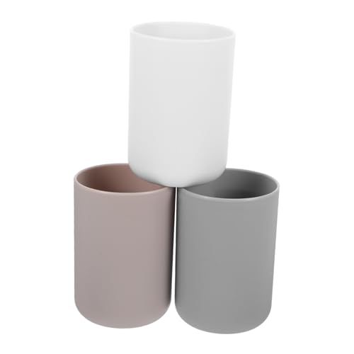 GALPADA 3 Stück Teiliges Mundspülbecher und Zahnbürstenbecher aus Bruchsicherem Material Wiederverwendbare Badezimmer Trinkbecher Weiß und Kaffee Große Kapazität für Zahnpasta und von GALPADA