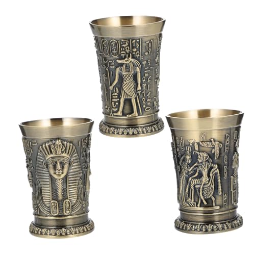 GALPADA 3 Stück Teiliges Vintage Ägyptisches Schnapsglas aus Robustem Metall mit Kunstvollem Totem design für Cocktails und Spirituosen Hochwertiger Bronze farbton für Hausbar und von GALPADA