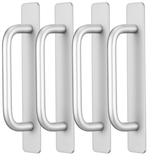 GALPADA 4 Stück Aluminiumlegierung Türgriffe Teilig Selbstklebend für Schränke und Robust und Vielseitig Geeignet für Türen Schrank Kleiderschrank Duschkabine Silberfarben von GALPADA