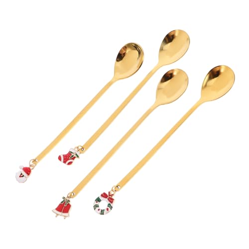 GALPADA 4 Stück Teiliges Edelstahl Weihnachts Kaffeelöffel mit Goldfarbenen Weihnachtsanhängern Kleine Kuchengabeln Runde Löffelköpfe Vielseitig für Kaffee Dessert Suppe Festliche GALPADA 4 Stück Teiliges Edelstahl Weihnachts Kaffeelöffel mit Goldfarbenen Weihnachtsanhängern Kleine Kuchengabeln Runde Löffelköpfe Vielseitig für Kaffee Dessert Suppe Festliche von GALPADA