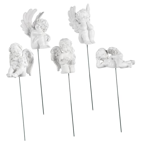 GALPADA 5 Stück Engelsflügel Ornamente Gartenfigur Dekoration Engelfiguren Für Garten Hof Ornament Garten Dekoration Blumentopf Pfahl Kleine Engelfiguren Kunstharz Weiß von GALPADA