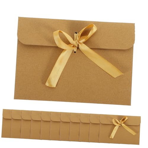 GALPADA 50 Stück Teiliges Kraftpapier Umschläge Vintage Grußkarten Verpackungstaschen mit Goldenem Band Stabile Briefumschläge für Einladungskarten Gutscheine Postkarten für Büro und von GALPADA