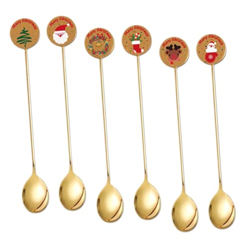 GALPADA 6 Stück Teiliges Edelstahl Kaffeerührlöffel Gold Weihnachtsedition Korrosionsbeständig Spülmaschinengeeignet Vielseitig für Kaffee Getränke Desserts von GALPADA