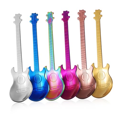 GALPADA 6 Stück Teiliges Gitarrenförmige Löffel aus Esslöffel für Musikliebhaber Rostfrei Kreatives Design Vielseitig Einsetzbar von GALPADA