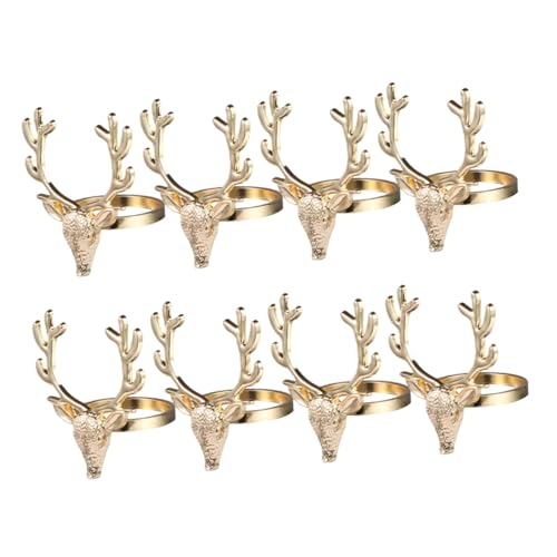 GALPADA 8 Stück Goldene Rentier Serviettenringe Metall Napkin Holder für Weihnachtsessen Winterparty Tischdekoration Festlich Kompakt Stilvoll von GALPADA