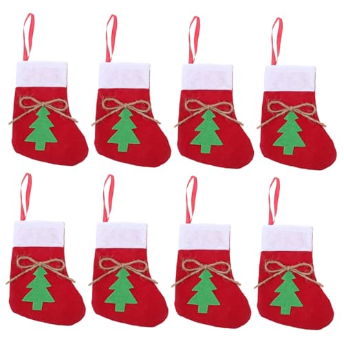 GALPADA 8 Stück Teiliges Weihnachts Bestecktaschen Dekorativem Band Kompakte Mini Socken Besteckhalter für Gabeln und Messer Festliche Tischdeko für Weihnachtsfeiern und Winterdinner von GALPADA
