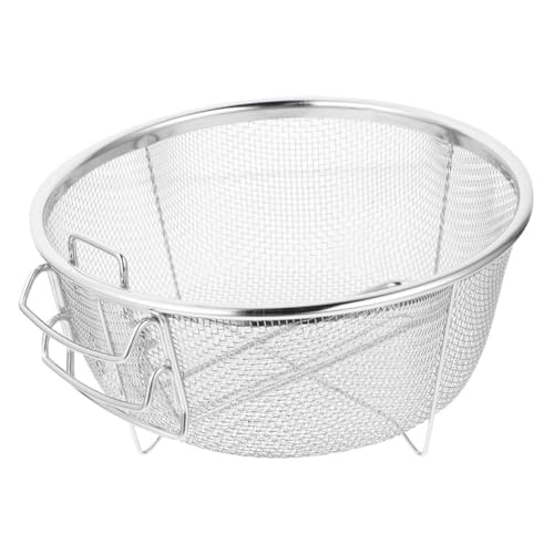 GALPADA Brillenkorbfilter Frittierkorb Mit Klappgriff Fritten Wok-sieb Friteuse Frittierkorb Rund Braten Pommes Frittierkörbe Kochen Geschlitzt Sieben Küchenkorb Rostfreier Stahl Silber von GALPADA