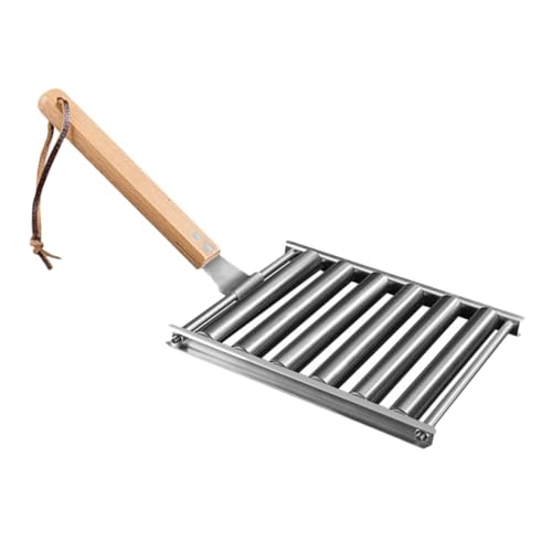 GALPADA Edelstahl Hot Dog Grillroller mit Holzgriff Abnehmbar Gleichmäßiges Garen Stabiler Bbq Stand für Camping und Gasgrill Mittelgroß Leicht zu Reinigen von GALPADA