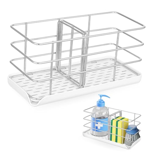 GALPADA Edelstahl Küchen Schwammhalter mit Ablauftablett Spülbecken Organizer mit Stabilem Boden und Multifunktionalem Trenner für Schwämme Reinigungsmittel Passend für Jede Küchenspüle von GALPADA
