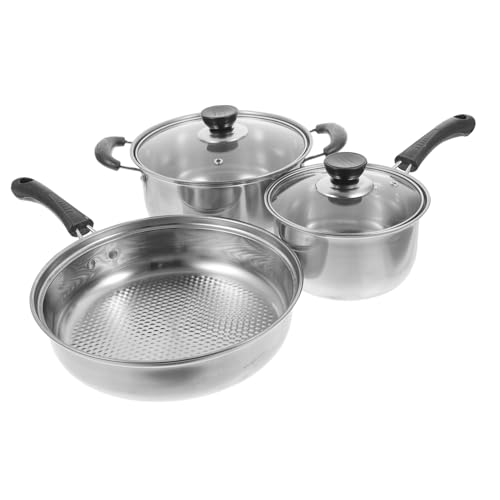 GALPADA Edelstahl Küchen Teiliges Kochgeschirr mit Saucepan Stockpot und Bratpfanne Hitzebeständig für Gas und Elektroherde Gleichmäßige Wärmeverteilung Langlebig und Formstabil von GALPADA