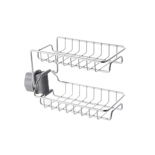 GALPADA Edelstahl Wasserhahn Organizer Doppelstöckiger Schwammhalter Spültuchhalter für Küchenspüle Rostfrei Kratzfest Ohne Bohren Einfach zu Klemmen Multifunktional von GALPADA