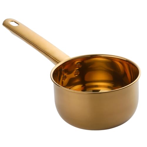 GALPADA Goldfarbener Wasserschöpfer mit Langem Ergonomischem Griff Sicherem Material Praktischem Aufhänge Haken Vielseitiger Küchenhelfer für Haushalt und Garten Platzsparend und Einfach von GALPADA