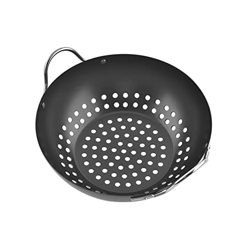 GALPADA Grillplatte Holzkohle Sieb Drinnen Tablett Multifunktions-Grill-Wok Multifunktionaler Grillkorb Professioneller Gemüsekorb Professioneller Grillkorb Kohlenstoffstahl Black von GALPADA