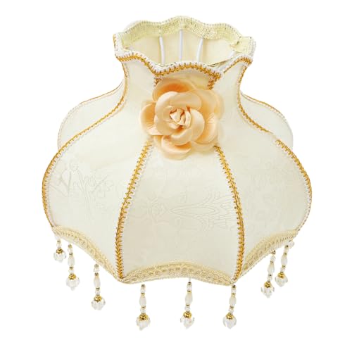 GALPADA Großer Lampenschirm Hochwertigem Eleganter Tischlampenschirm mit Häkel Design und Hängenden Perlen für Tischlampe und Stehlampe Modern von GALPADA