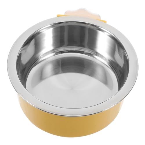 GALPADA Hängender Edelstahl Hundenapf mit Gelbem Clip Antispill Futternapf für Kleine Hunde und Welpen Robuster Wassernapf für Haustierkäfige Einfach Abnehmbar und Langlebig von GALPADA